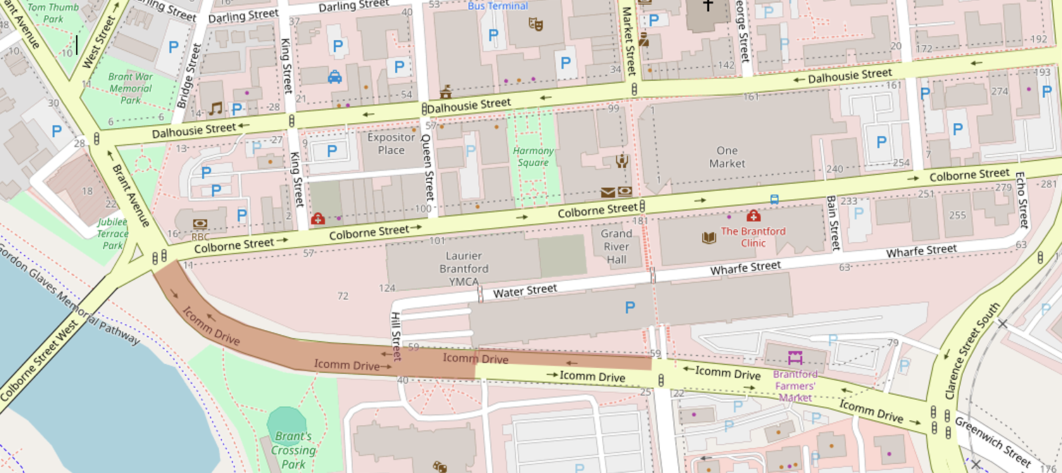 Map of affected lanes and traffic restrictions on Icomm Drive