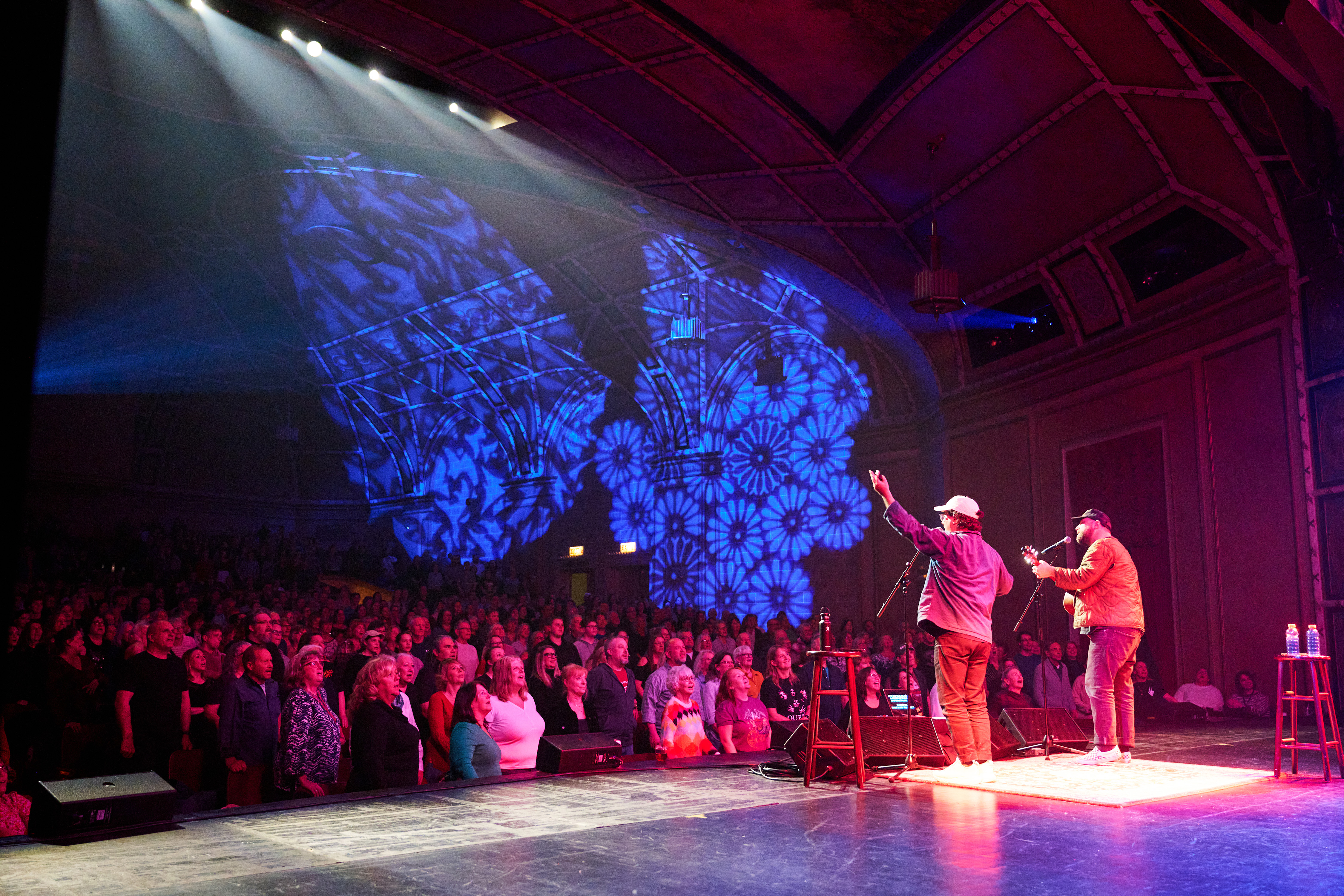 Two performers on stage at the Sanderson Centre
