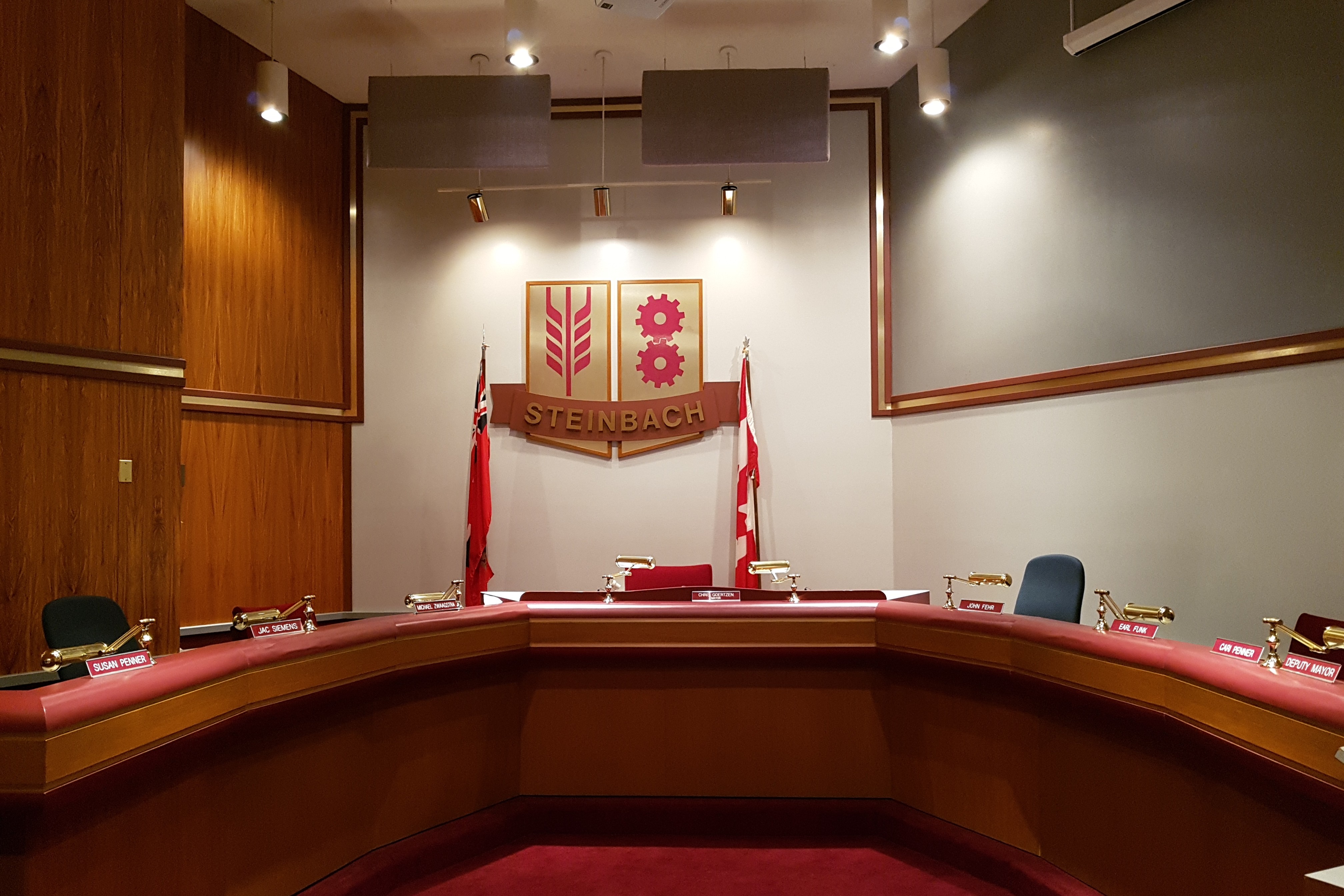 A photo inside Steinbach City Hall, of the council chambers